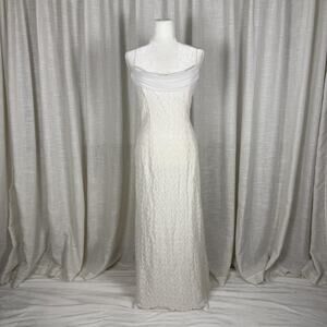 Dave & Johnny Dress Womens 16 White Lace Maxi Cowl Neck Beaded Back Train Formal